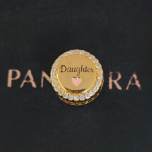 Pandora Engravable Daughter Charm Bead Gold Plated with box - Picture 1 of 10